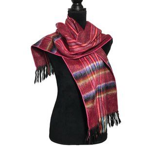 Invisible World Wool Fringed & Striped Neck Scarf in Purple - One Size